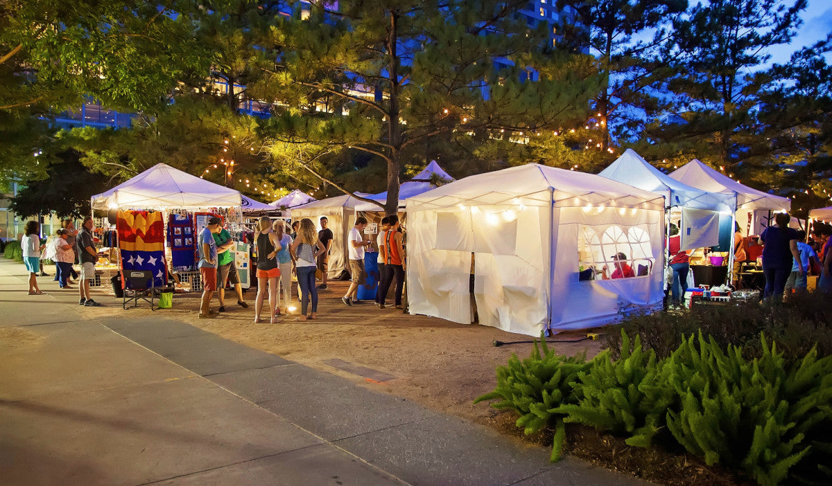 Vendor market or pop up booths in the evening.