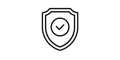 Black shield icon with a check mark on a green background